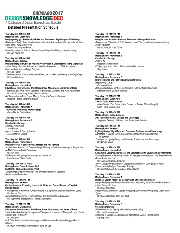 detailed presentation schedule