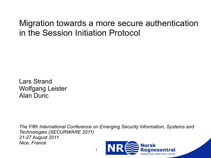 migration towards a more secure authentication in the