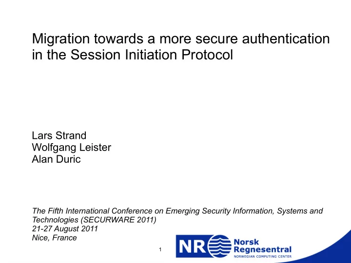 migration towards a more secure authentication in the