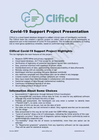 Covid-19 Support Project Presentation Clificol is a cloud-based database designed to collect