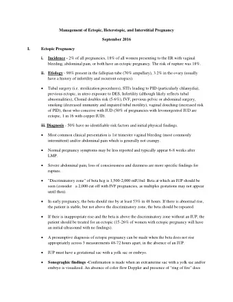 Management of Ectopic, Heterotopic, and Interstitial Pregnancy  September 2016  I.  Ectopic