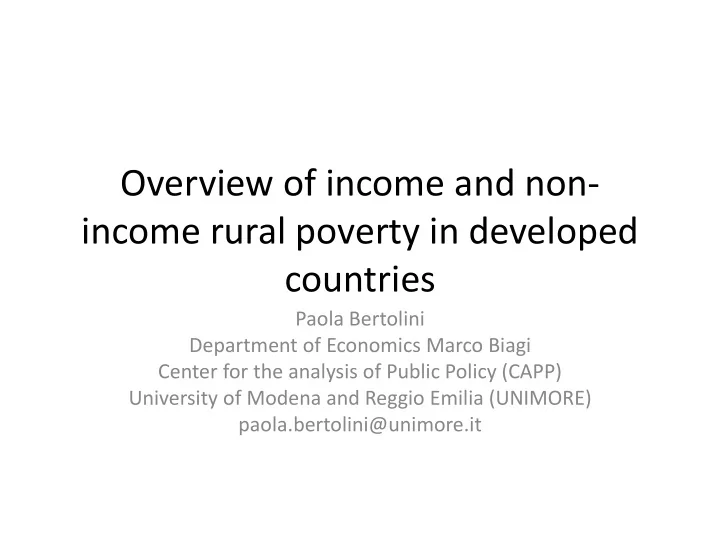 overview of income and non