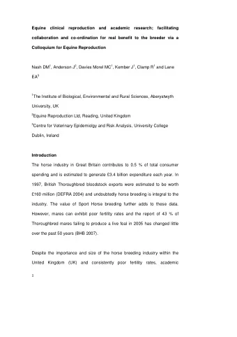 Equine clinical reproduction and academic research; facilitating  collaboration and co-ordination