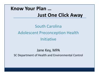 Know Your Plan   Just One Click Away  South Carolina  Adolescent Preconception Health