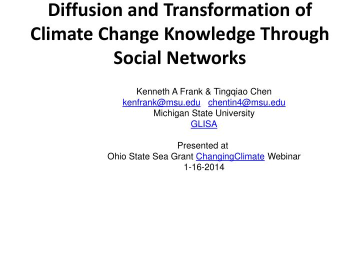 diffusion and transformation of climate change knowledge