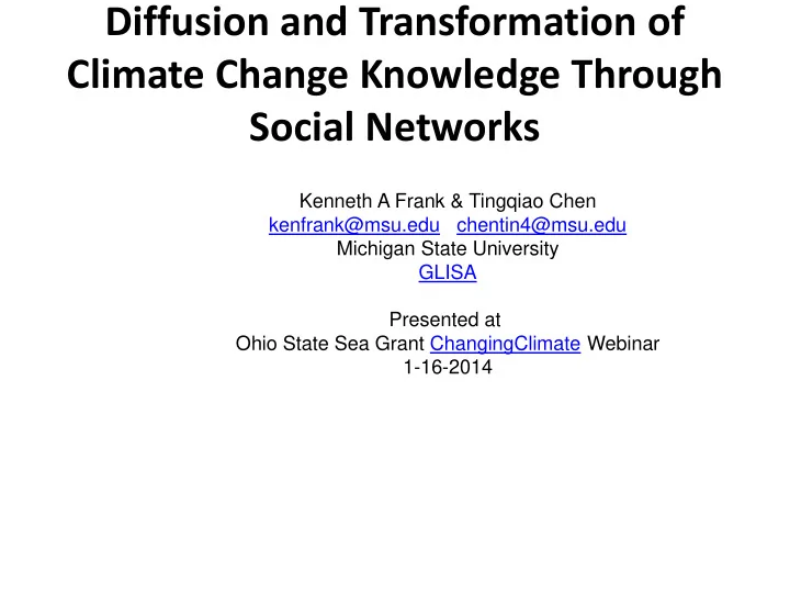 diffusion and transformation of climate change knowledge