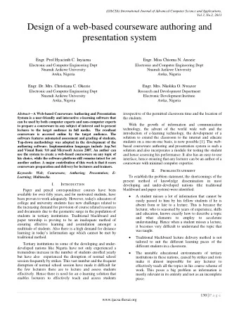Design of a web-based courseware authoring and  presentation system  Engr. Prof Hyacinth C. Inyiama