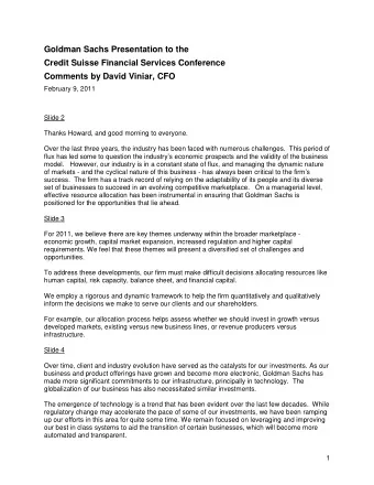 Goldman Sachs Presentation to the  Credit Suisse Financial Services Conference  Comments by David