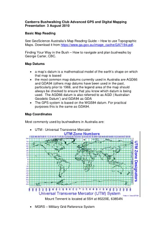 Canberra Bushwalking Club Advanced GPS and Digital Mapping  Presentation  3 August 2010  Basic Map