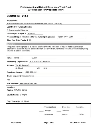 LCCMR ID: 211-F  Project Title:  An Environmental Education Computer Modeling/Simulation Laboratory