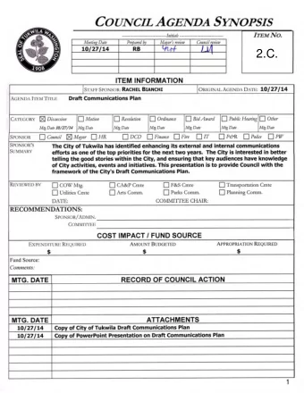 2.C.  ITEM INFORM ATION I O R IG T N A L A G E N D A I S T A F F S P O N S O R : RACHEL BIANCHI D A