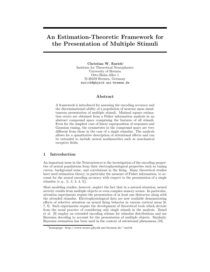 an estimation theoretic framework for the presentation of