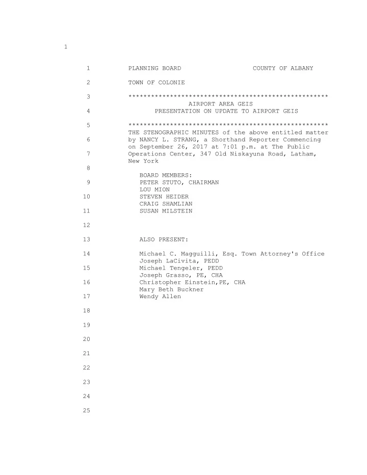 1 1 planning board county of albany 2 town of colonie 3