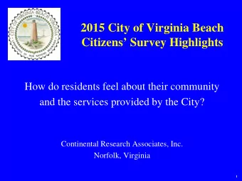 2015 City of Virginia Beach  Citizens Survey Highlights  How do residents feel about their