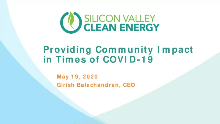 providing com m unity i m pact in tim es of covi d 1 9