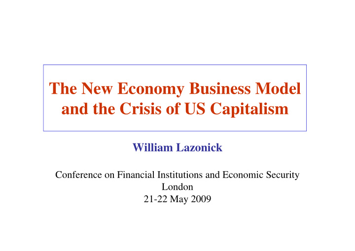 the new economy business model and the crisis of us