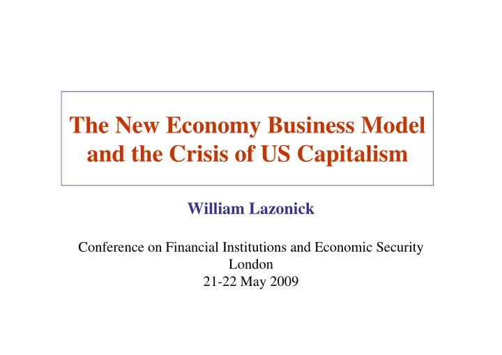 the new economy business model and the crisis of us