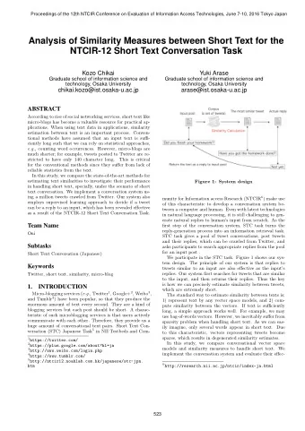 Analysis of Similarity Measures between Short Text for the  NTCIR-12 Short Text Conversation Task