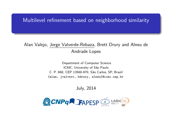 multilevel refinement based on neighborhood similarity