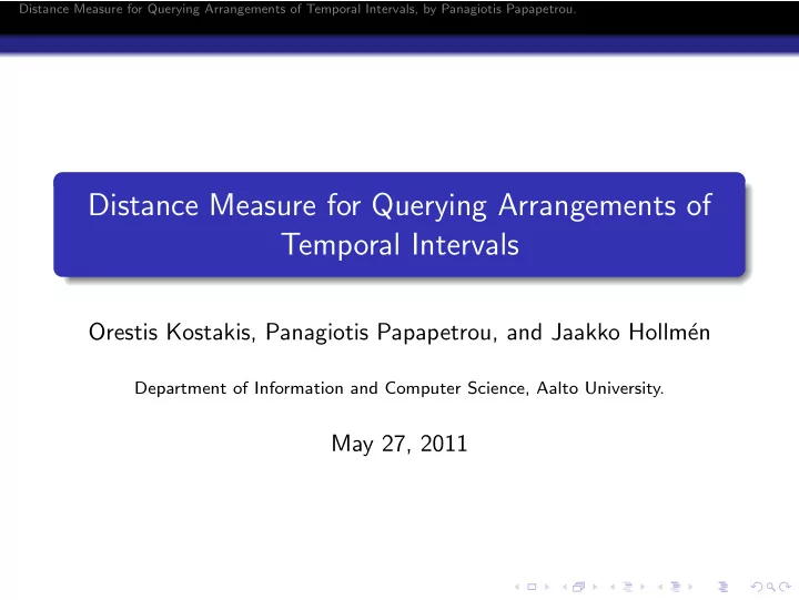distance measure for querying arrangements of temporal