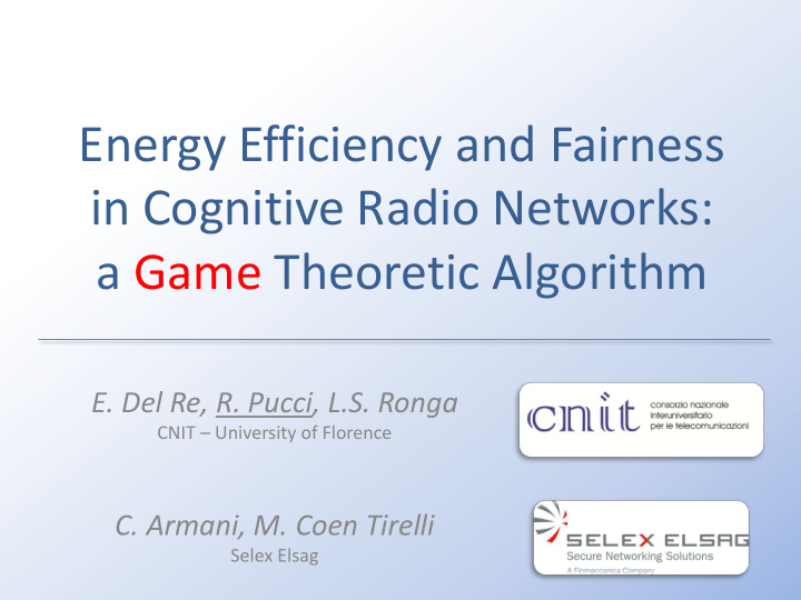 in cognitive radio networks a game theoretic algorithm