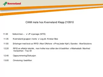 CIAM mte hos Kverneland Klepp 210910  11:30  Velkommen   v/ JP Liyanage (SITD)  11:35