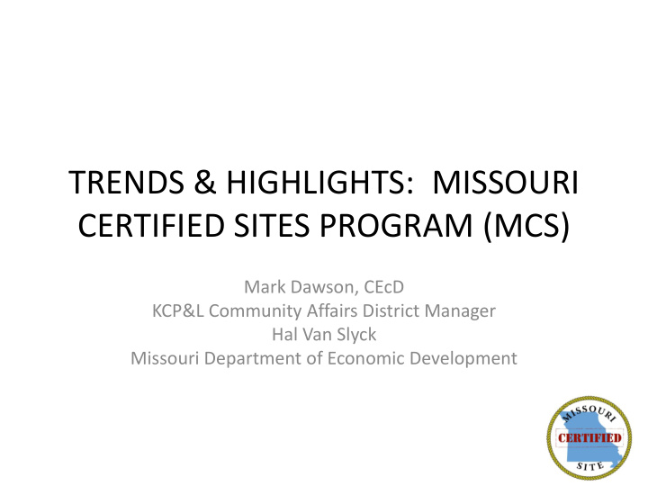 certified sites program mcs