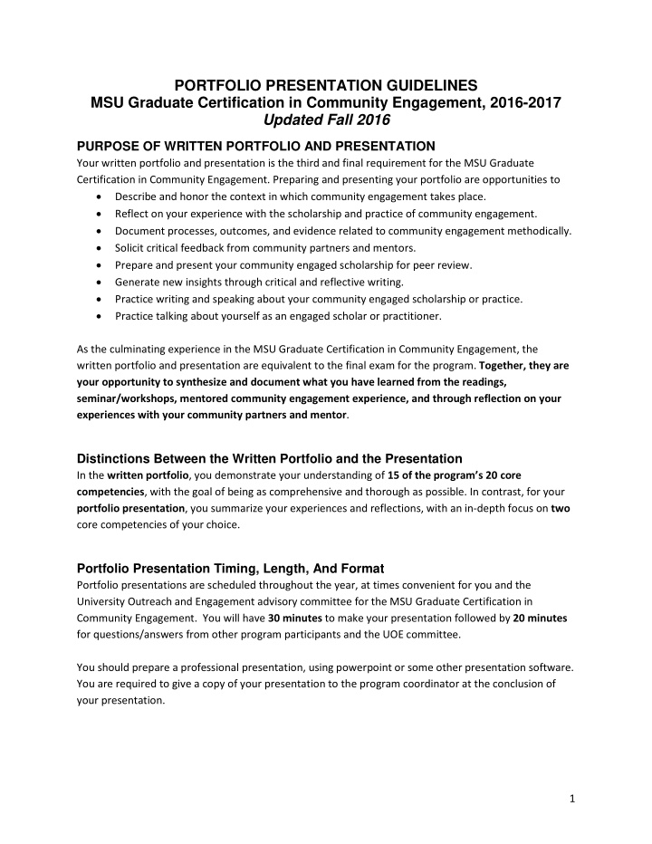 portfolio presentation guidelines msu graduate