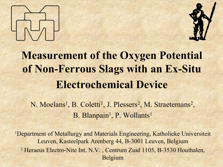 measurement of the oxygen potential of non ferrous slags