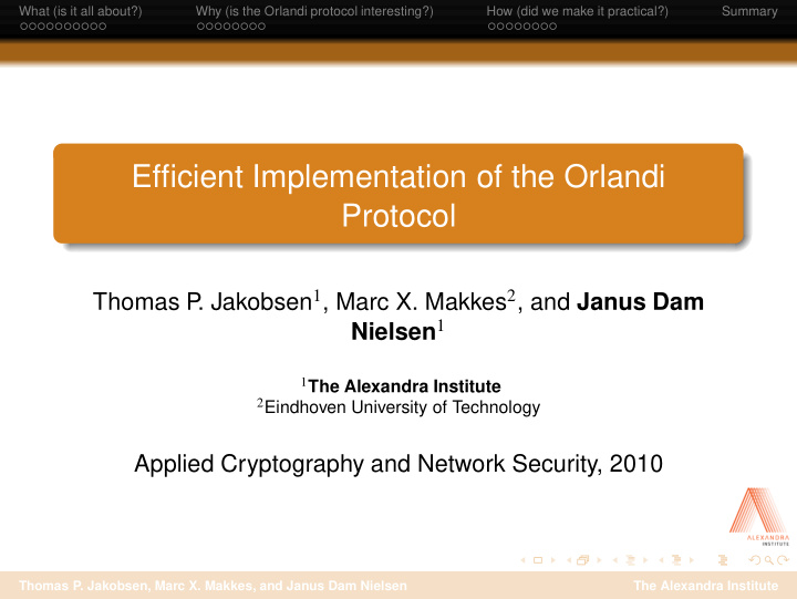 efficient implementation of the orlandi protocol