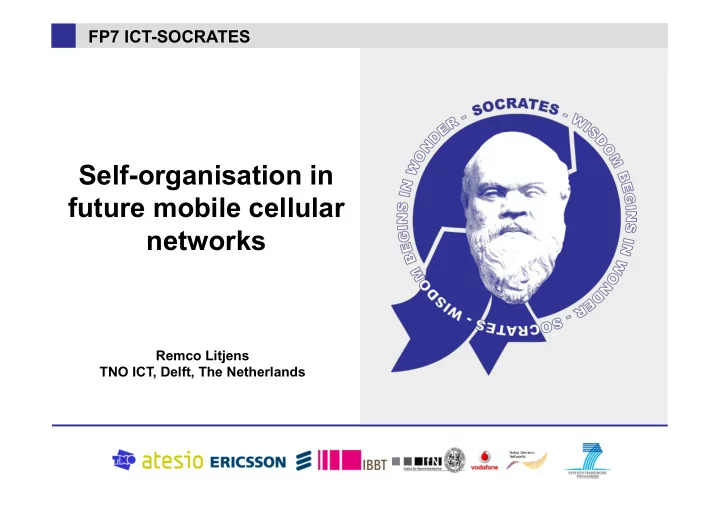 self organisation in future mobile cellular networks