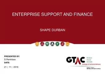 ENTERPRISE SUPPORT AND FINANCE  SHAPE DURBAN  PRESENTED BY:  D.Ramklass  DATE:  21 |  11 |  2018