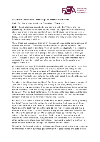 Catch the Cham eleon - transcript of presentation video Nick: So, this is team Catch the Chameleon.