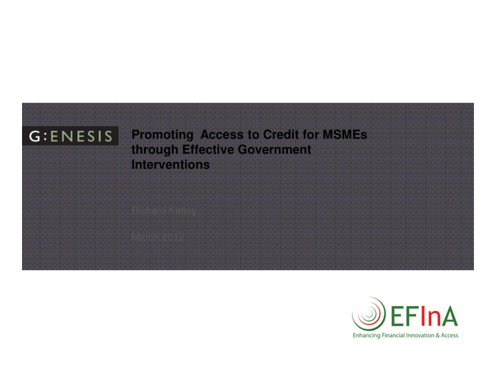 promoting access to credit for msmes through effective