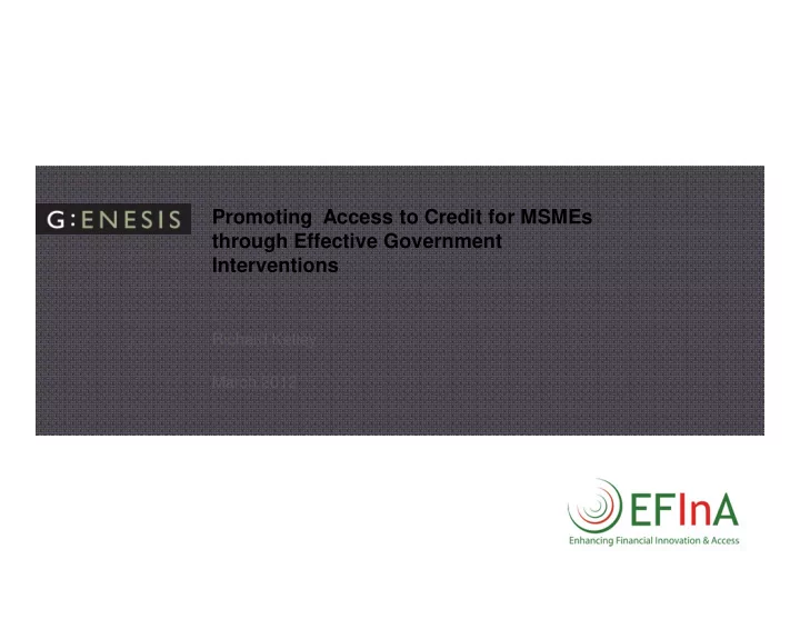 promoting access to credit for msmes through effective