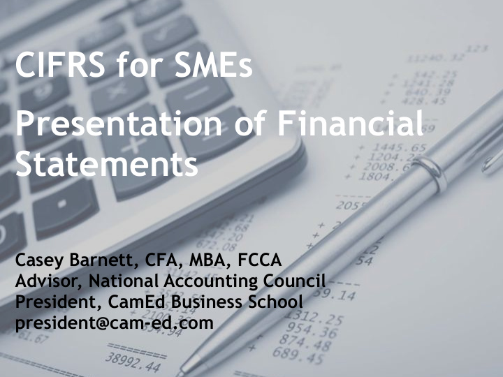 cifrs for smes presentation of financial statements