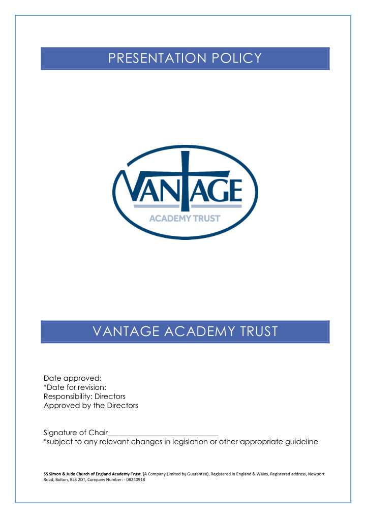 vantage academy trust date approved date for revision