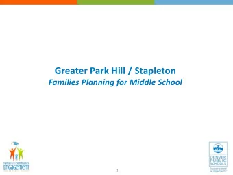 Greater Park Hill / Stapleton  Families Planning for Middle School  1  Opportunity: Middle School