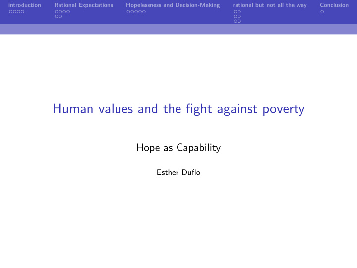 human values and the fight against poverty