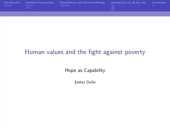 Human values and the fight against poverty  Hope as Capability  Esther Duflo  introduction