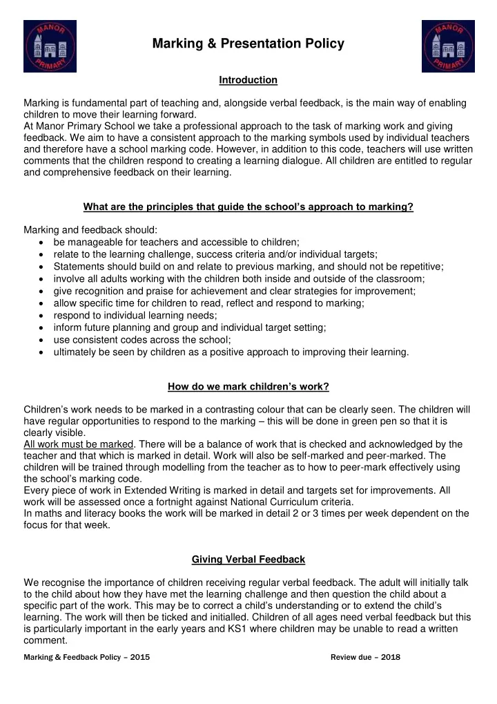 marking feedback policy 2015 review due 2018 appendix 1