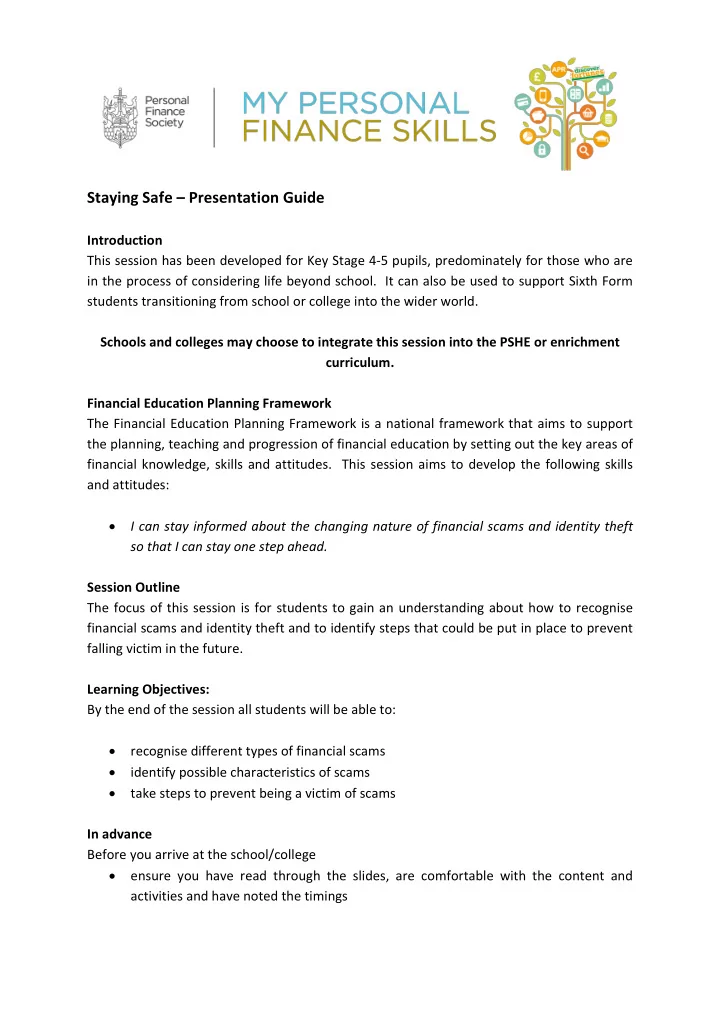 staying safe presentation guide