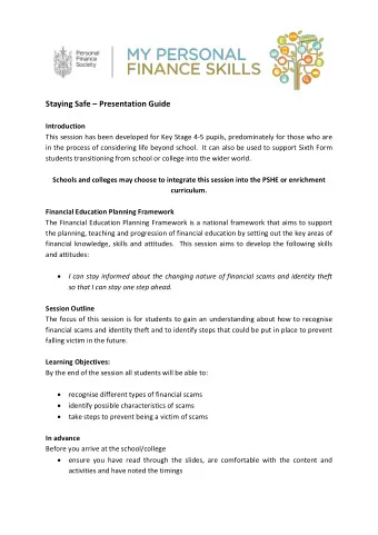 Staying Safe  Presentation Guide  Introduction  This session has been developed for Key Stage