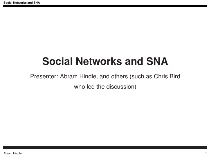 social networks and sna