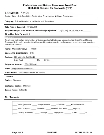 LCCMR ID: 101-D  Project Title:  SNA Acquisition, Restoration, Enhancement &amp; Citizen Engagement