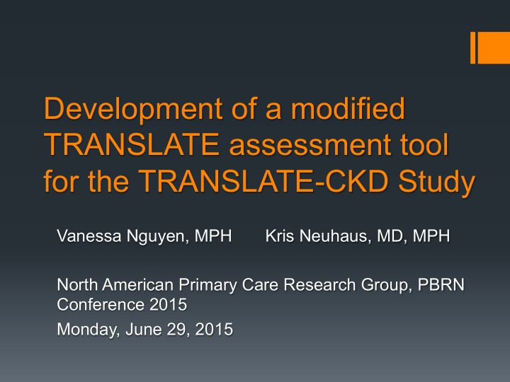 development of a modified translate assessment tool for