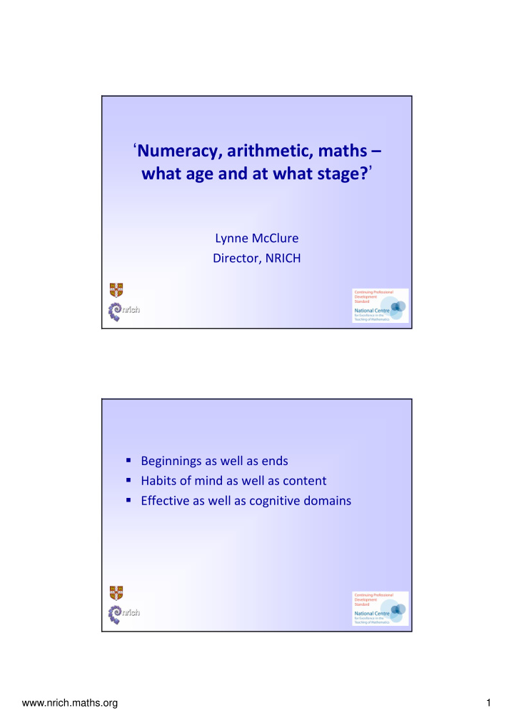 numeracy arithmetic maths what age and at what stage