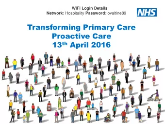 Transforming Primary Care  Proactive Care 13 th April 2016 01  Welcome and Introduction