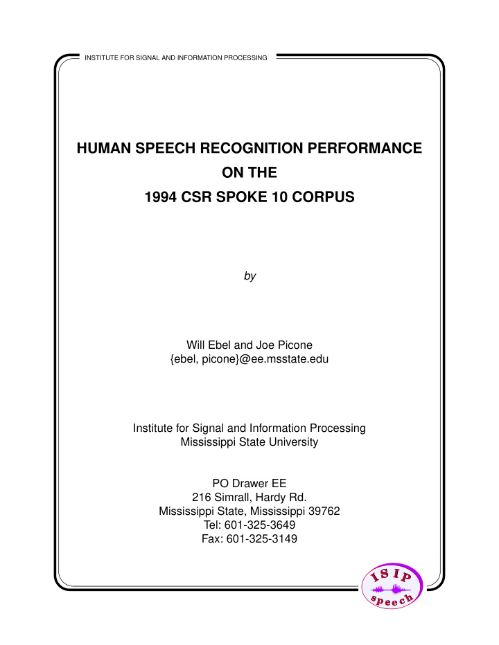 human speech recognition performance on the 1994 csr