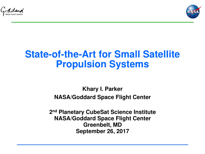 state of the art for small satellite propulsion systems